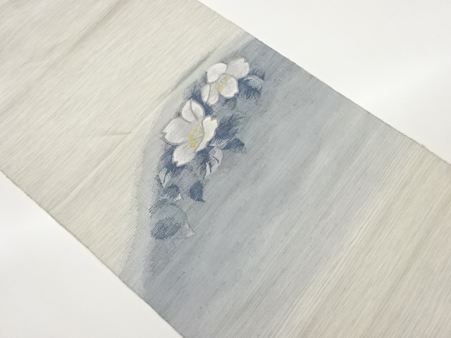 曲線に花々模様織出し名古屋帯